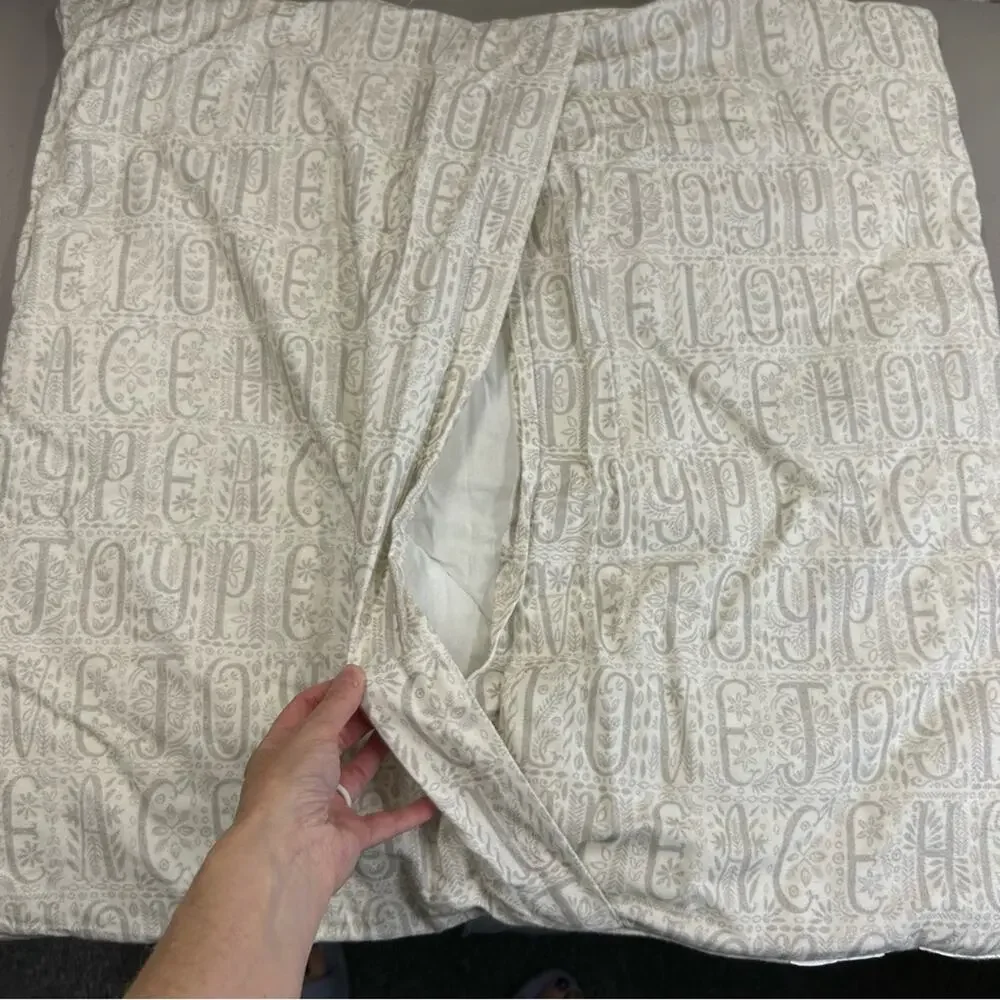 2 Pottery Barn Euro Sham Pillow Cover IDS Love Peace on Earth White Gray NEW